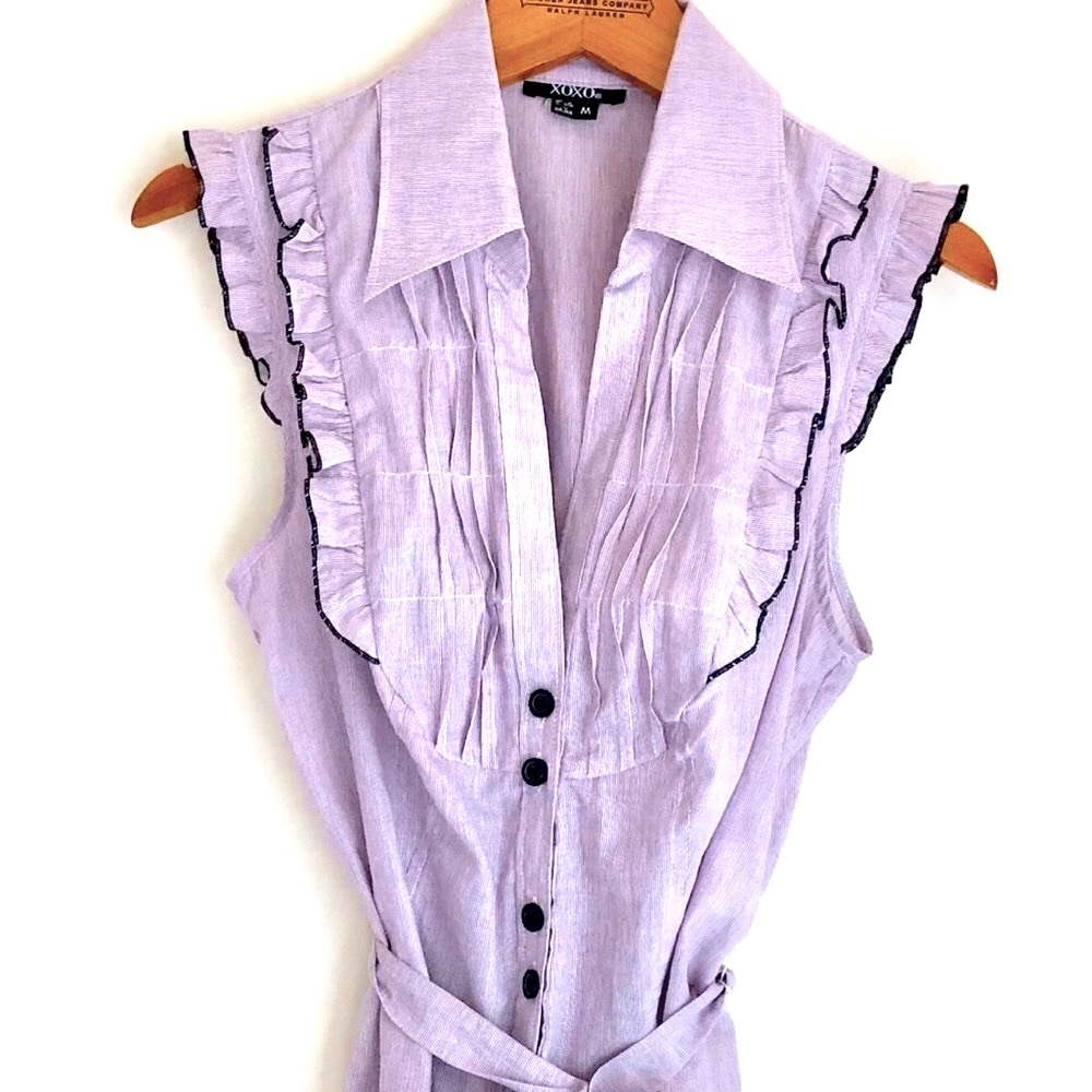 XOXO Lilac Striped Ruffled Tie waist Top